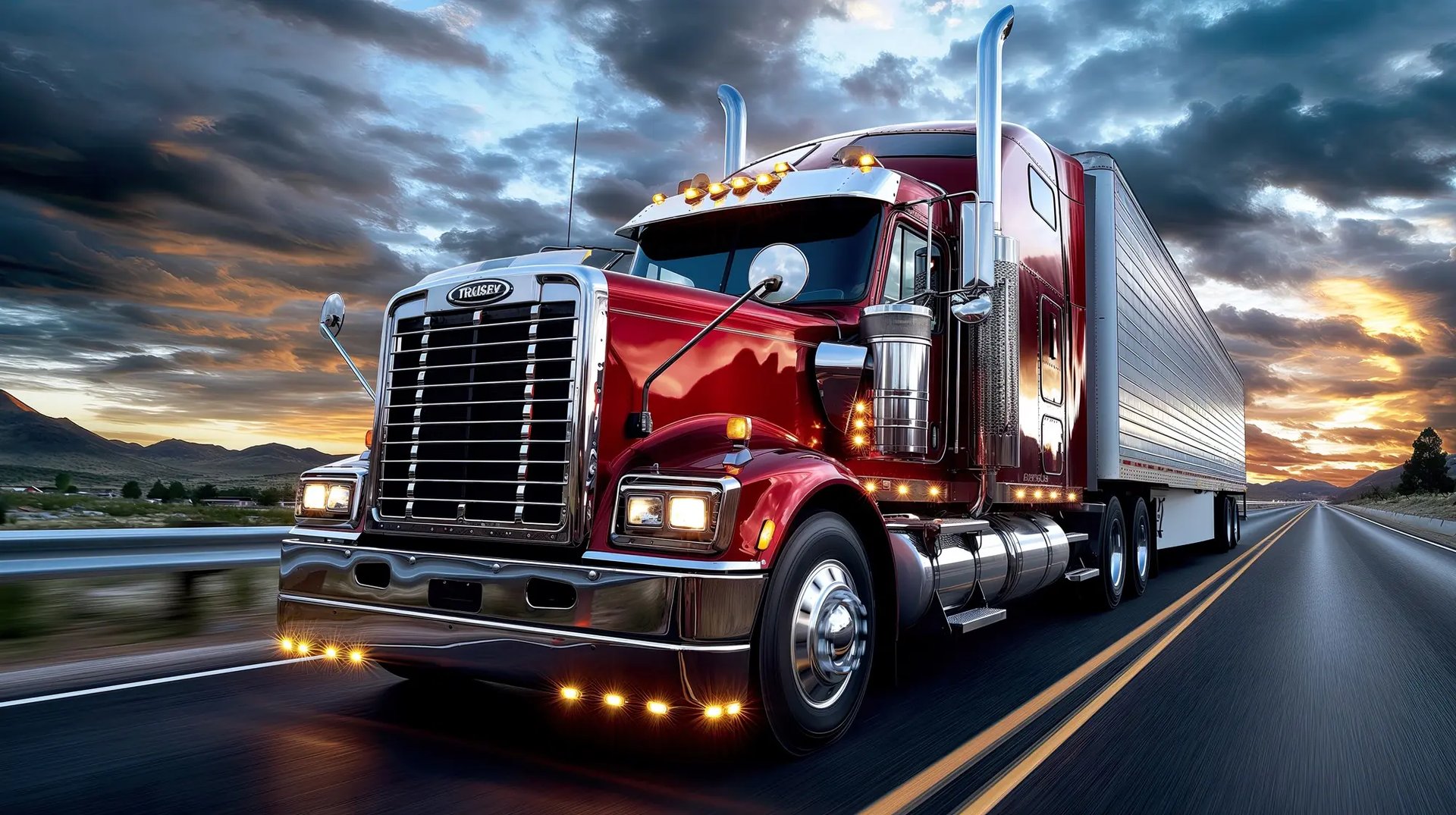 Semi truck driving down the highway